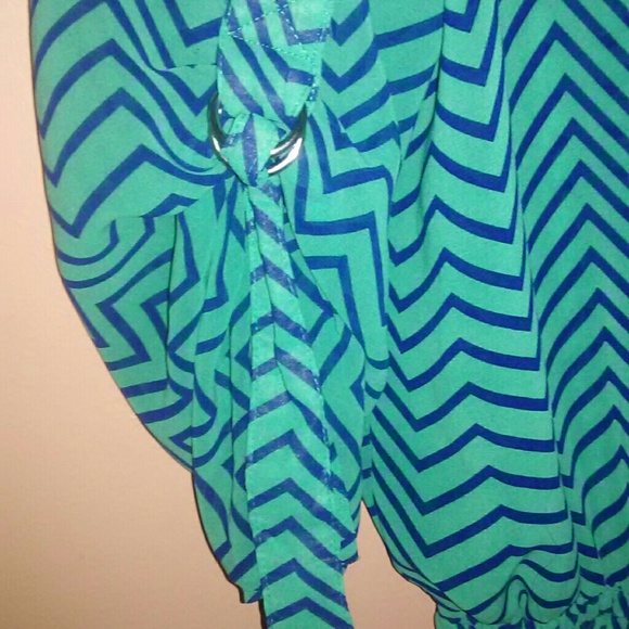 Large Turquoise & Navy Chevron Tunic by Metaphor - Picture 5 of 7